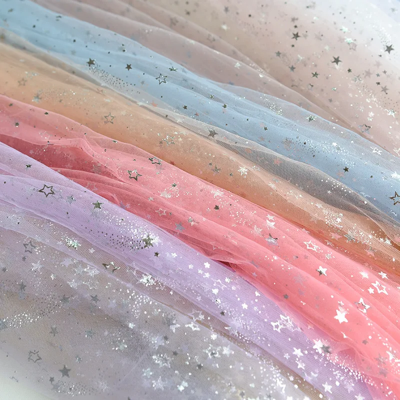Shining Silver Stars Gauze Decorative Background Cloth Nail Perfume Cosmetics Photography Props DIY Fabric