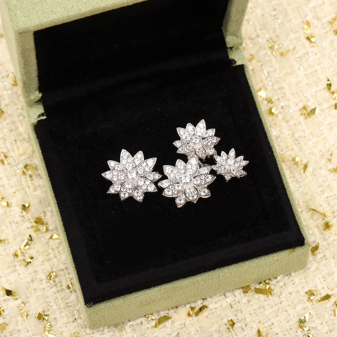 Europe Brand Designer Lotus Silver Diamonds Luxury Ring Women Top Quality Fine Jewelry Trend
