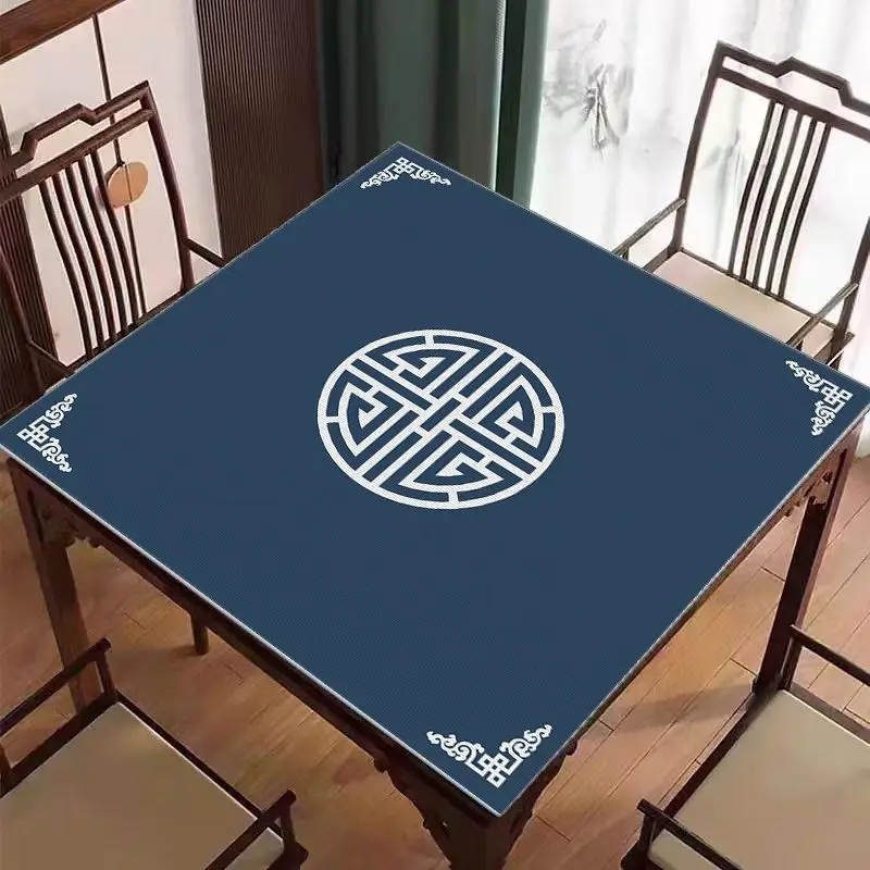 Mahjong Table Mat, Navy Blue Square, Traditional Chinese Style Anti Slip Noise Reducing Tabletop Mat, Portable Tabletop Decor