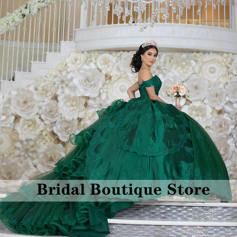 Green Princess Quinceanera Dresses 2024 Lace Beads Tiered Ruffles Wedding Vestidos De 15 Años Luxury Ball Gown Customized