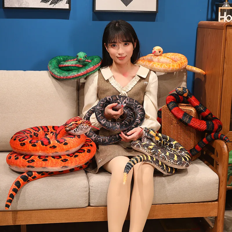 

Плюшевая игрушка-змея Кавайи 130-300 см: Реалистичный питон, мягкая мультяшная кукла-змея, креативная игрушка-животное, мягкая игрушка-корнскейн, змея-гремучка, подарок на день рождения