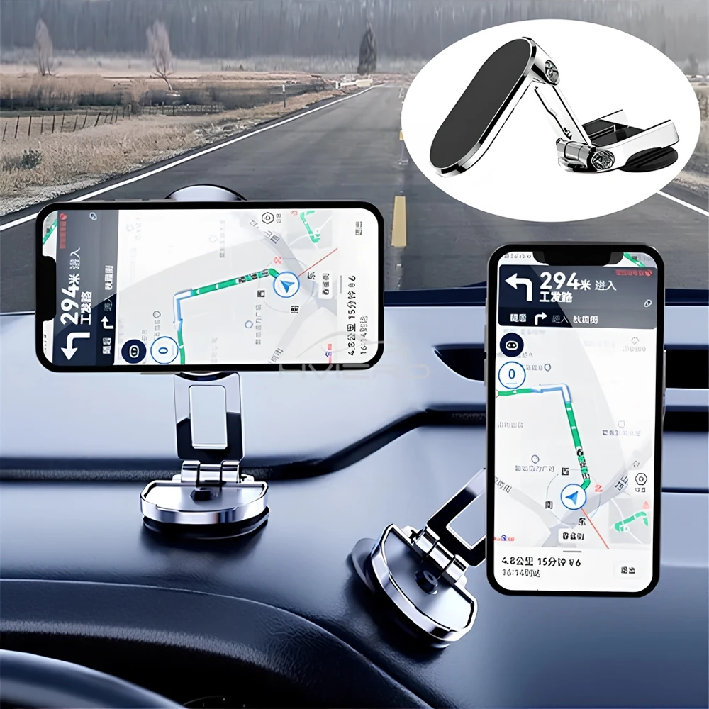 Car Stand Smooth Rotation 360°Metal Magnetic Folding Magnet Designed Second To Install for IPhone Xiaomi Holder GPS Navigation