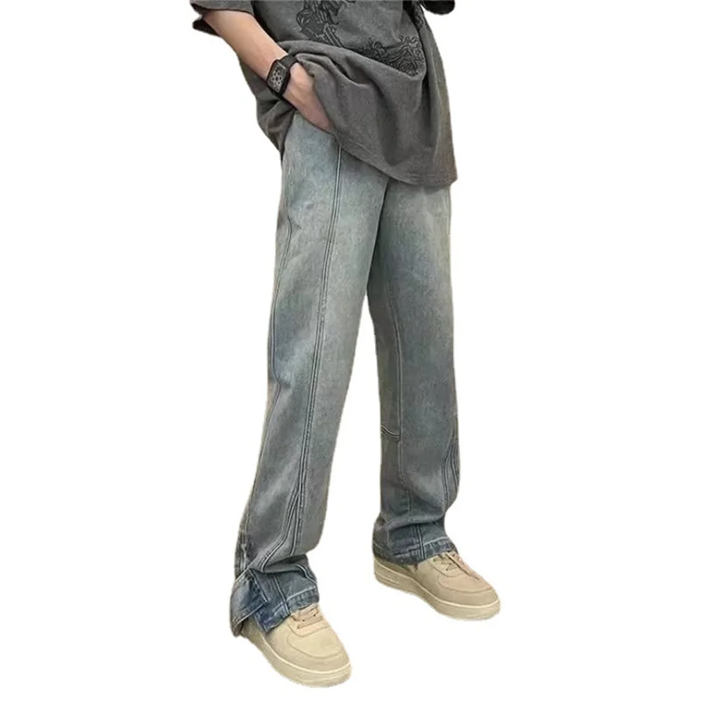 Korean Men Jeans Straight Male Dark Brown Denim Pants Harajuku Man Streetwear Trousers Loose Casual Denim Trouser Baggy Pant
