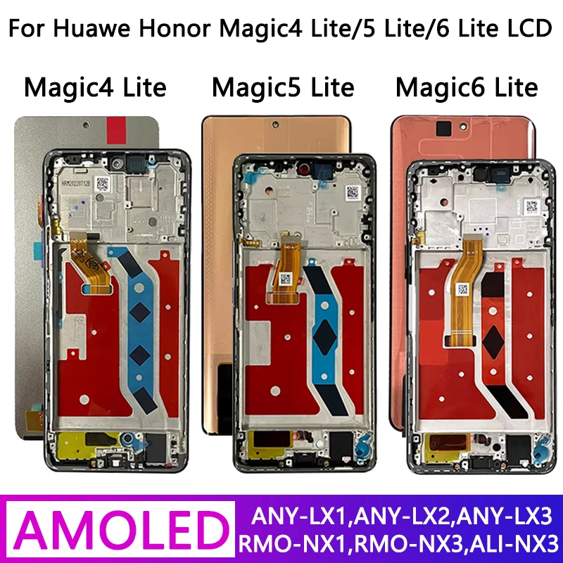 ANY-LX1 RMO-NX1 ALI-NX3 Display Frame For Huawei Honor Magic4 Lite 5 Lite 6 Lite LCD Display Screen Touch Digitizer Assembly