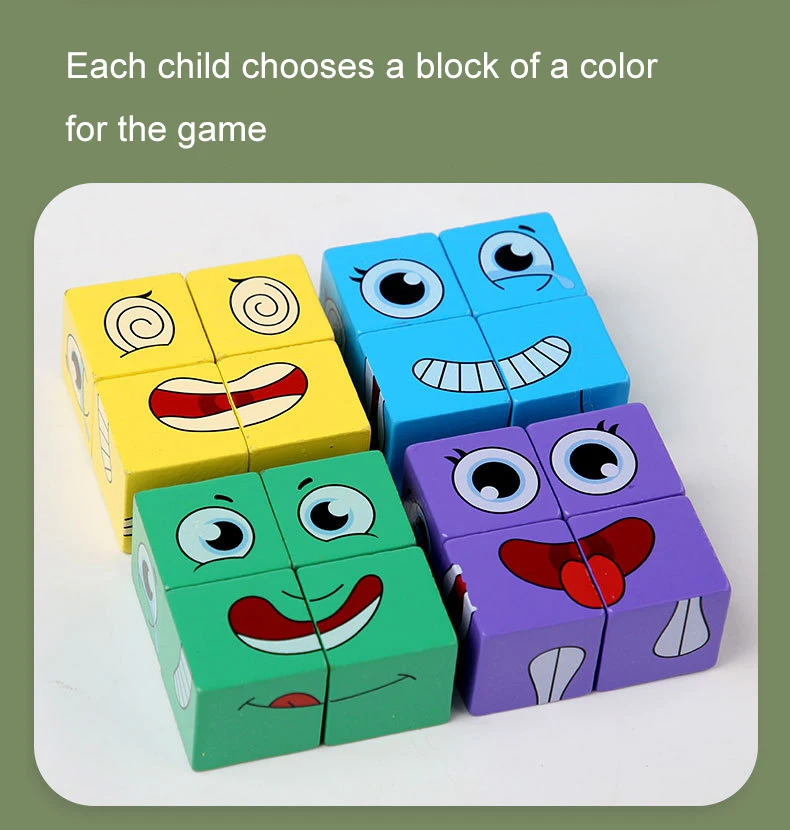 Face Changing Puzzle Cube  Magic Board Games Building Blocks Montessori Expression Cards Toys for Kids Gifts