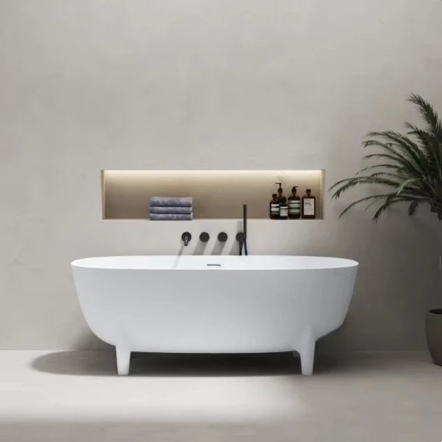 Resin Composite Cast Stone Solid Surface Tub Hotel Bathroom Freestanding Hot Tub Artificial Marble Bathtub