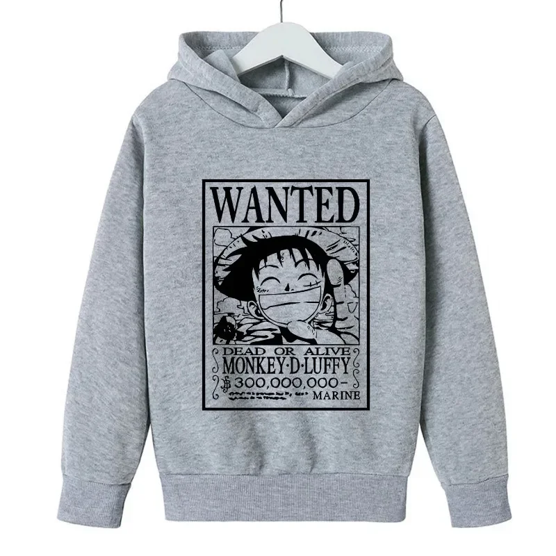 One Piece Thick Hoodie for Children Cute Cartoon Fleece Clothing Trendy Luffy Anime Hoodies Fashion Clothes Sweatshirt Kids Gift