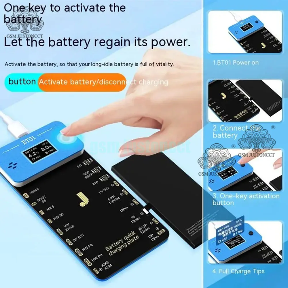

JCID JC BT01 Battery Fast Charging Board LCD Display Type-C PD charger Tester For lPhone Android Battery Voltage Health Data