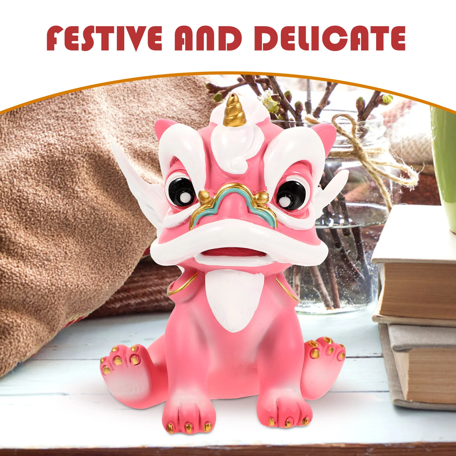 

Resin Lion Decoration Desktop Ornament Festive Design Material Home Office Shops Collectable Craft Lion Statues