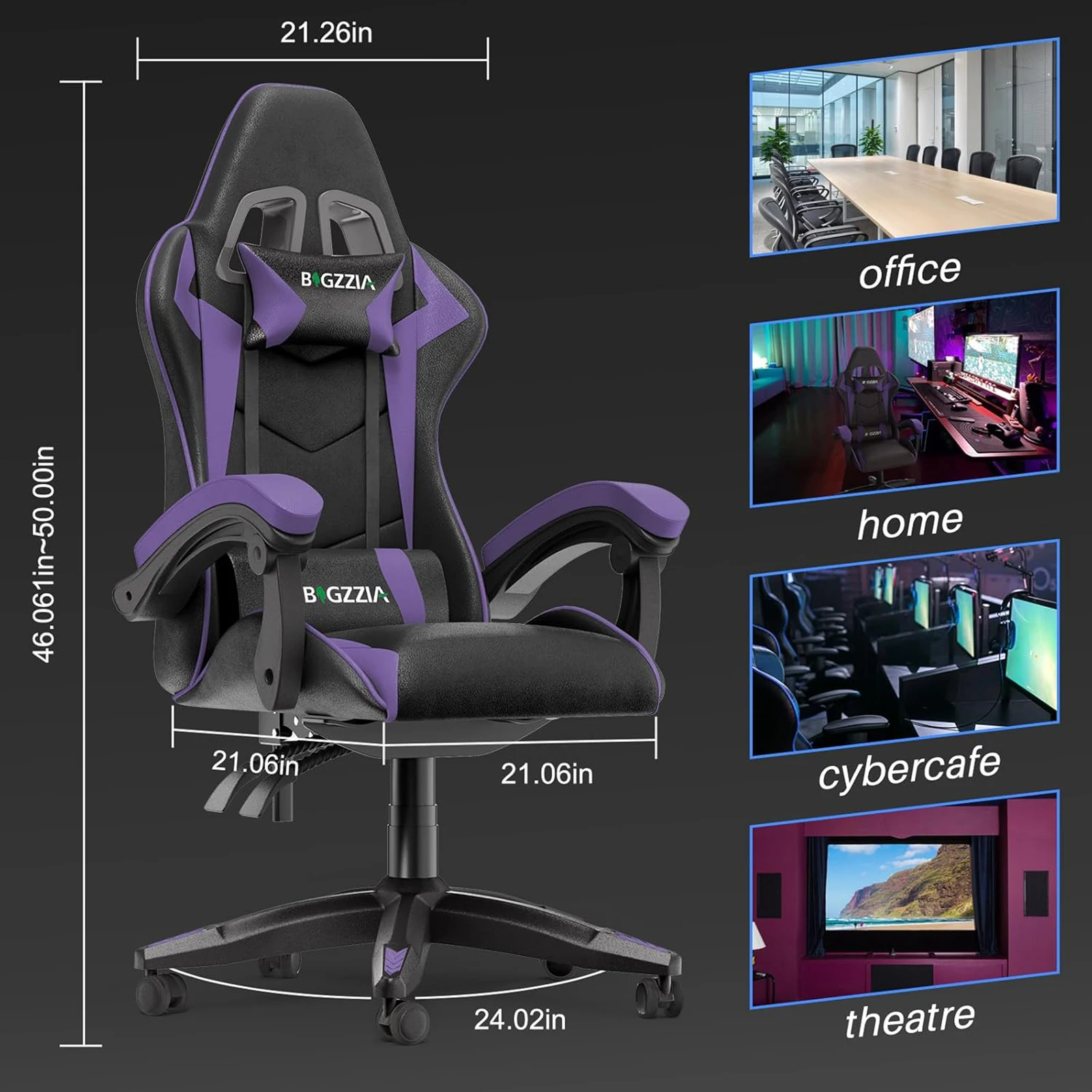 Bigzzia Gaming Chair Office Chair Ergonomic PU Leather Computer Desk Chair with Headrest Lumbar Support Game Chairs Racing Chair