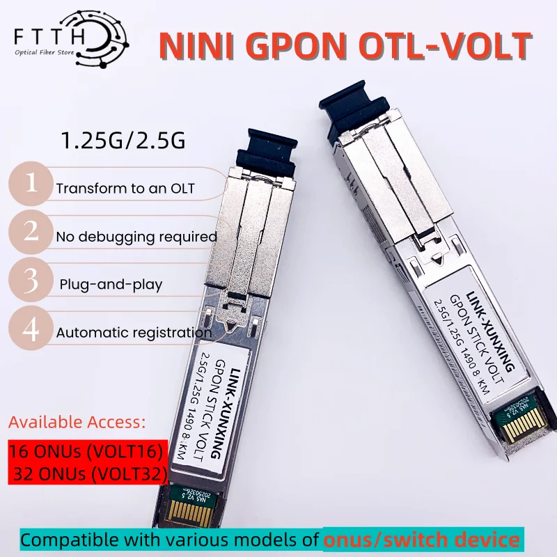 وحدة GPON OLT VOLT الصغيرة SFP + 1.25G/2.5G OLT وحدة بصرية التوصيل والتشغيل وحدة واحدة OLT SFP وحدة بصرية تدعم 16/32onus