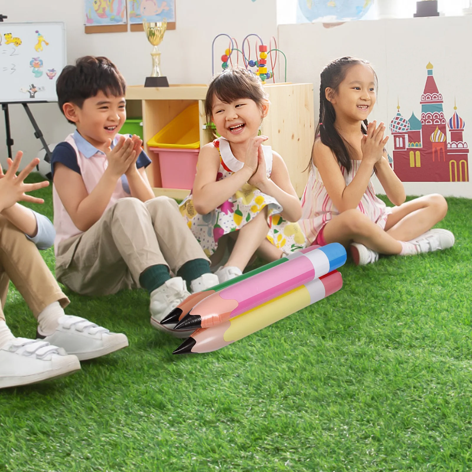 

6pcs Inflatable Pencils PVC Balloons Back to School Decor Giant Crayons Photo Props Wall Hanging Classroom Accessories