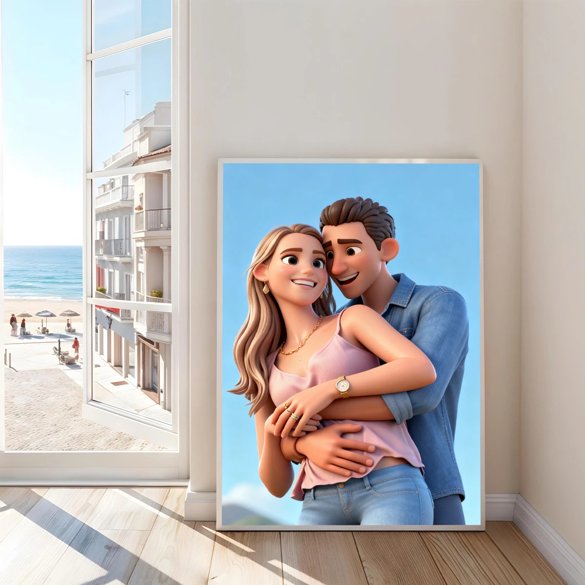 قطعة واحدة من ملصق الرسوم المتحركة المضحك المبالغ فيه، ديكور فني جداري بدون إطار، صورة زوجين حلوة، ديكور منزلي دافئ