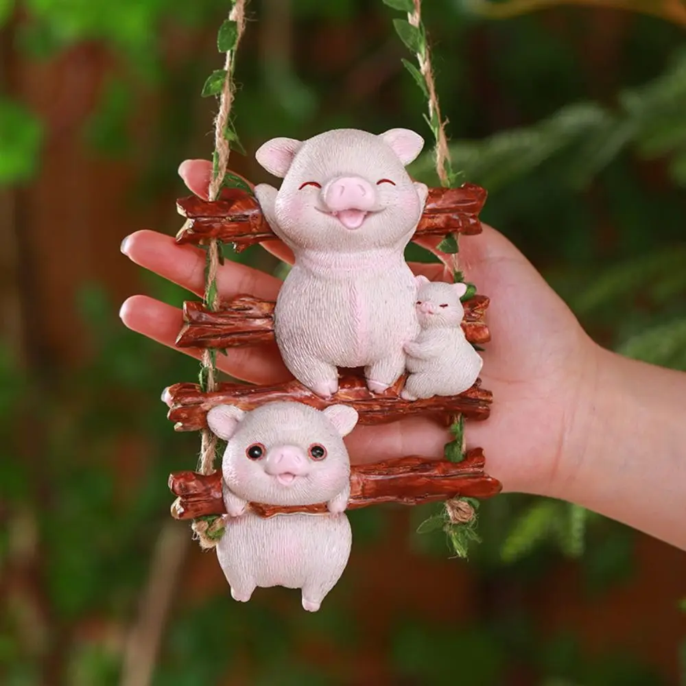 Garden Decor Resin Cat Climbing Vine Pendant Cute Cartoon Animal Sculpture Waterproof Hanging Pig Statue Pendant Flowerpot