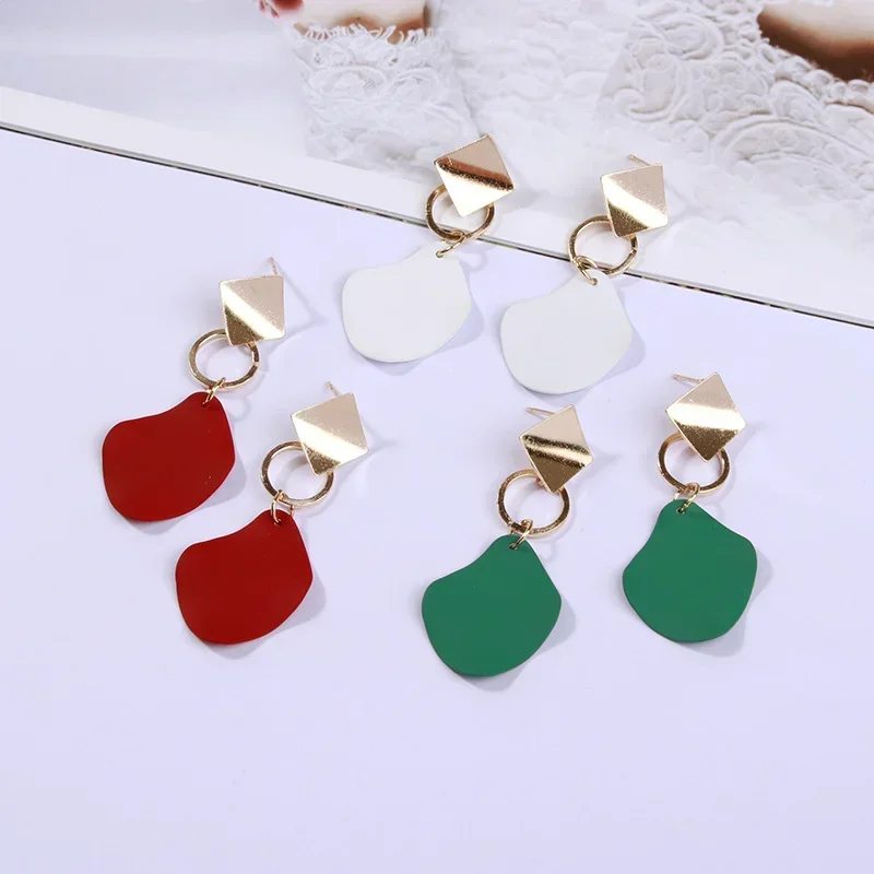 Delysia King Trendy Geometric Pendant Earrings Women Simplicity Candy Colors Designer Dangler for Party