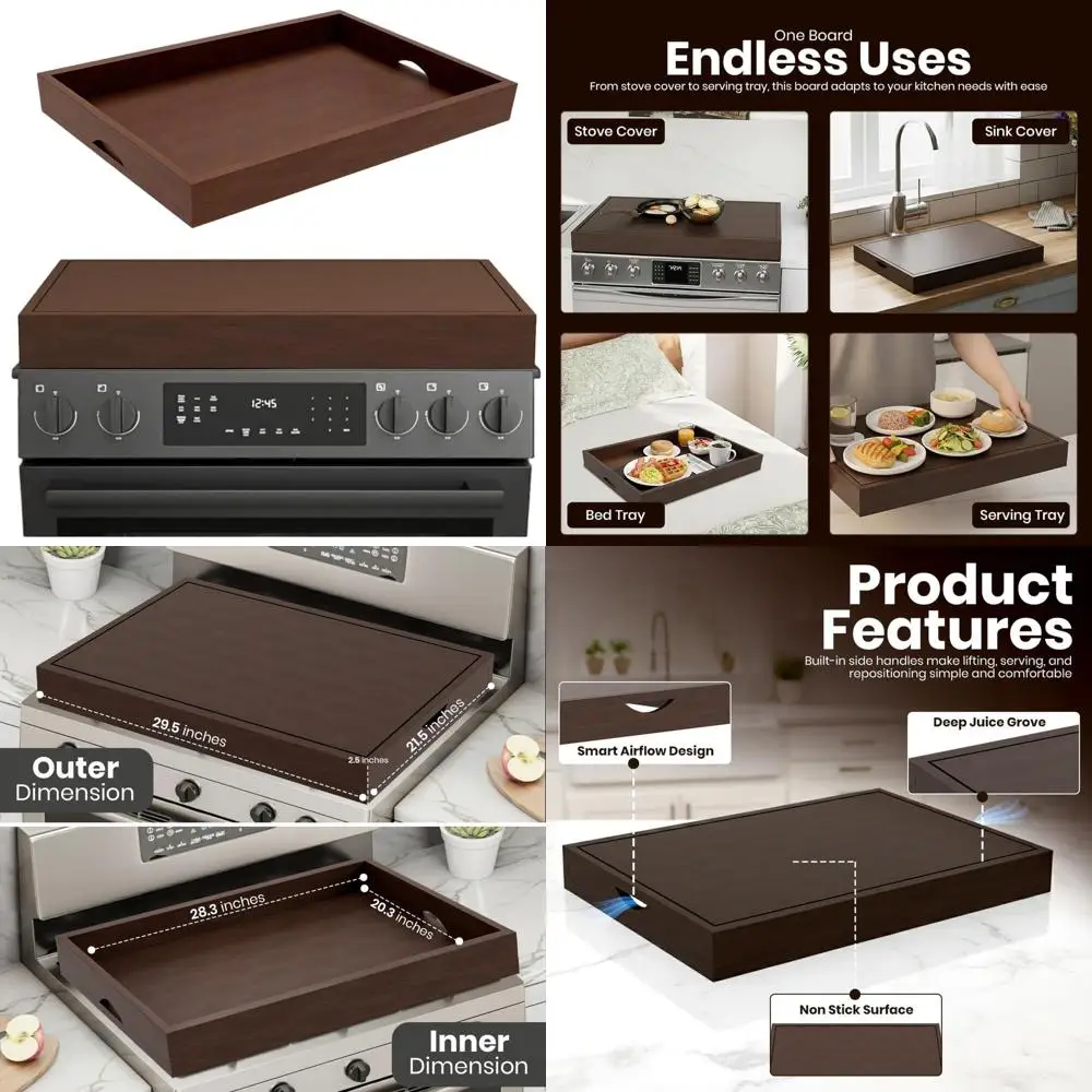 

Dark Wood Butcher Block Gas & Electric Stovetop Cover, Serving Tray, Charcuterie Board