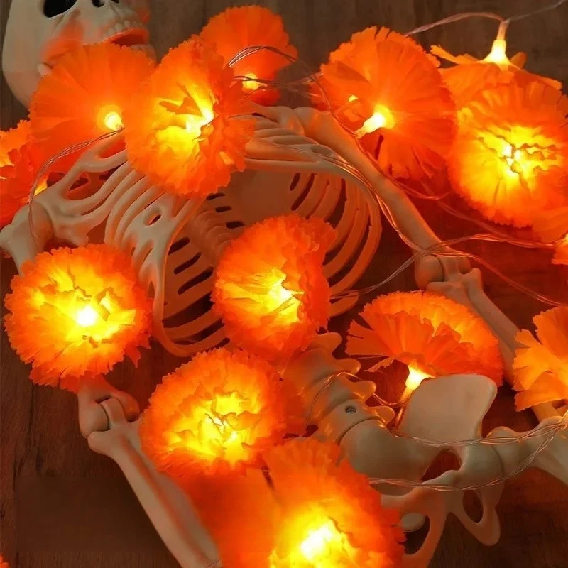 أضواء إكليل القطيفة البرتقالية بطول 5 أقدام LED ليوم الموتى والهالوين وحفلات ديوالي وعطلات عيد الميلاد وديكور المنزل