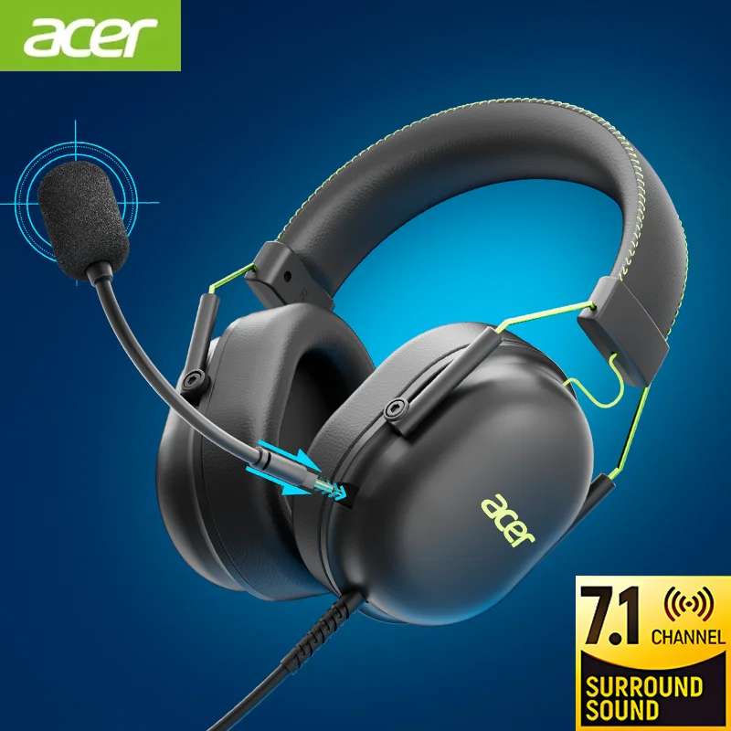 Headset Gaming Acer OHW200 2025 dengan Mic, Suara Surround 7.1, Kabel USB, Peredam Kebisingan - untuk PC, Laptop