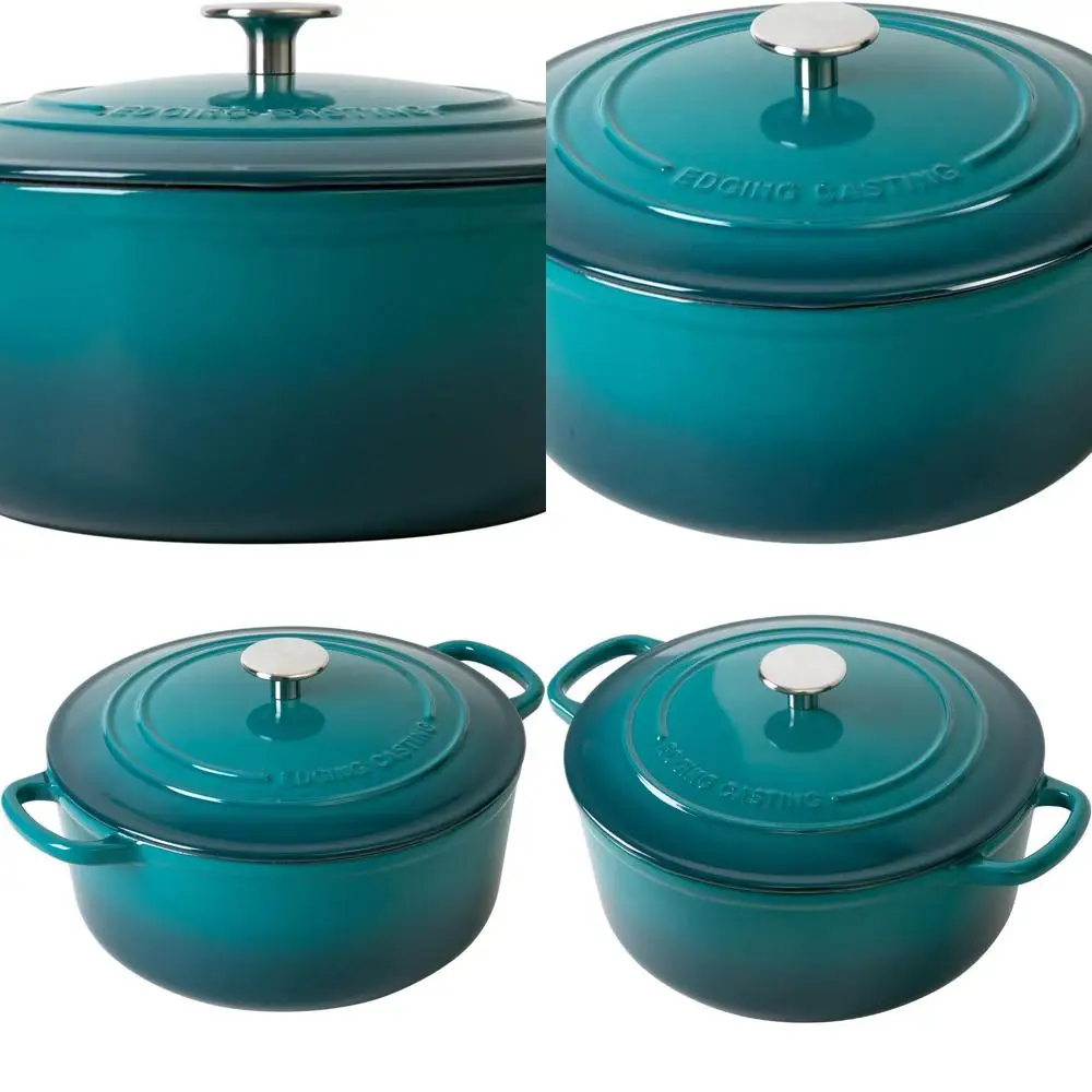 

7-Quart Dark Cyan Enamel Cast Iron Dutch Oven with Lid and Dual Handles for Baking and Cooking Bread