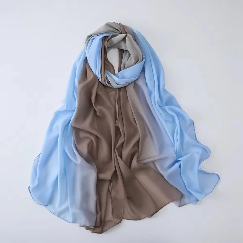 Breathable Chiffon Ethnic Style Scarf Gradient Color Long Islamic Turban Echarpe Thin Headscarf Female