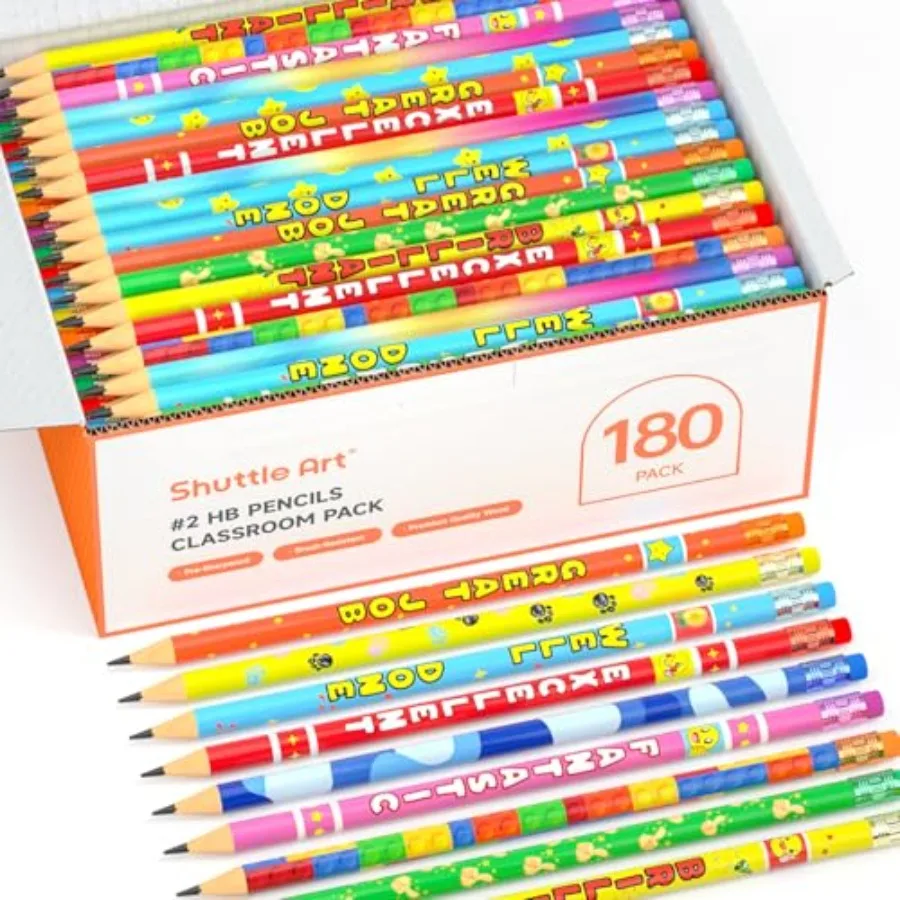 

Assorted Colorful Pencils, 180 Pack Pencil Bulk with 12 Designs, #2 HB, Pre-sharpened Awards and Incentive Pencils for School H