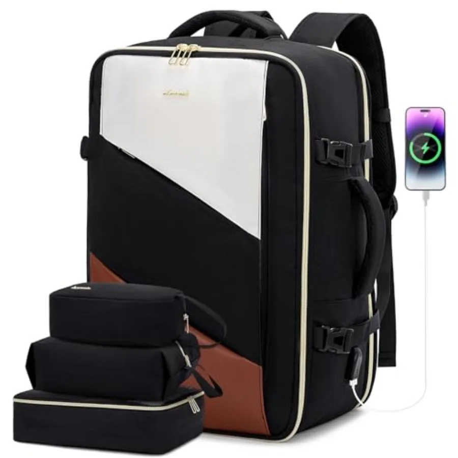 Carry on Travel Backpack Large 40L for Men and Women Flight Approved with USB Charging Portand3 Packing Cubes Large Suitcase Wa