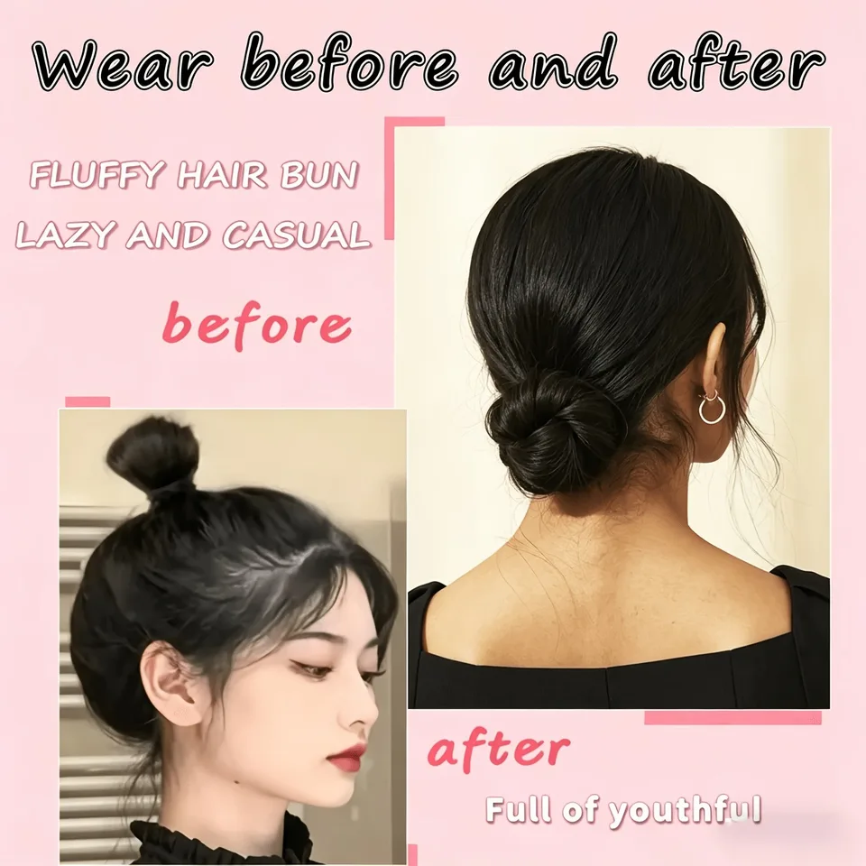 Rodete sintético con elástico extensión de moño chignon fácil recogido volumen natural para mujeres 5