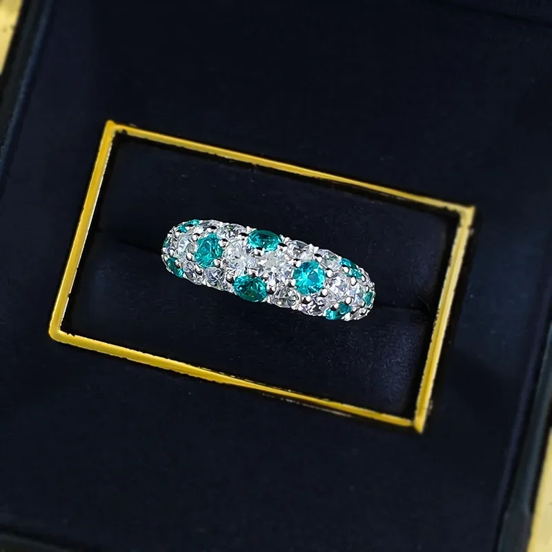 

NEWNEWS925 Silver Elf Green Half Circle Ring Full Interset Diamond Ring Women's Sky Star Ring