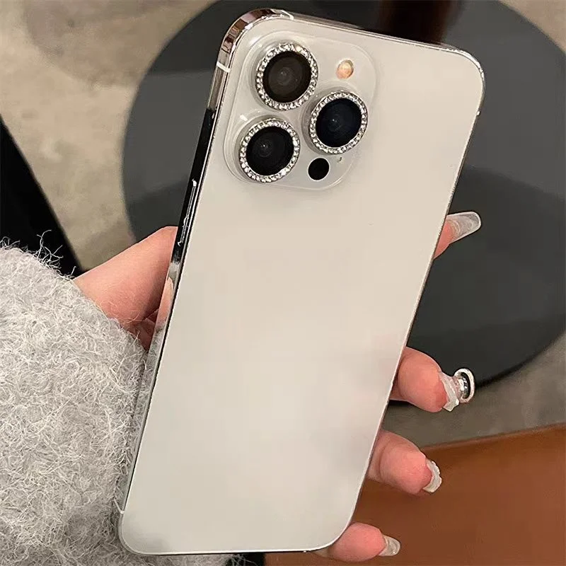 3-2 قطعة حامي الكاميرا الماس الفاخرة آيفون 17 16 15 14 13 برو ماكس زائد بريق حلقة عدسة الزجاج الخلفي غطاء العدسة غطاء لامع