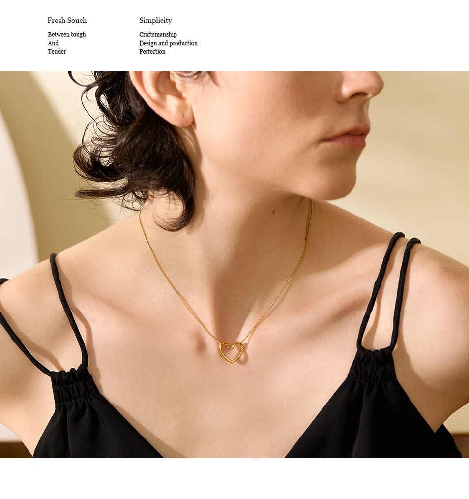 Yhpup Minimalistische goldene Edelstahl-Herz-Hohl-Anhänger-Halskette für Frauen, rostfrei, stilvoller Charm-Schmuck, Bijoux Femme – Detail 3