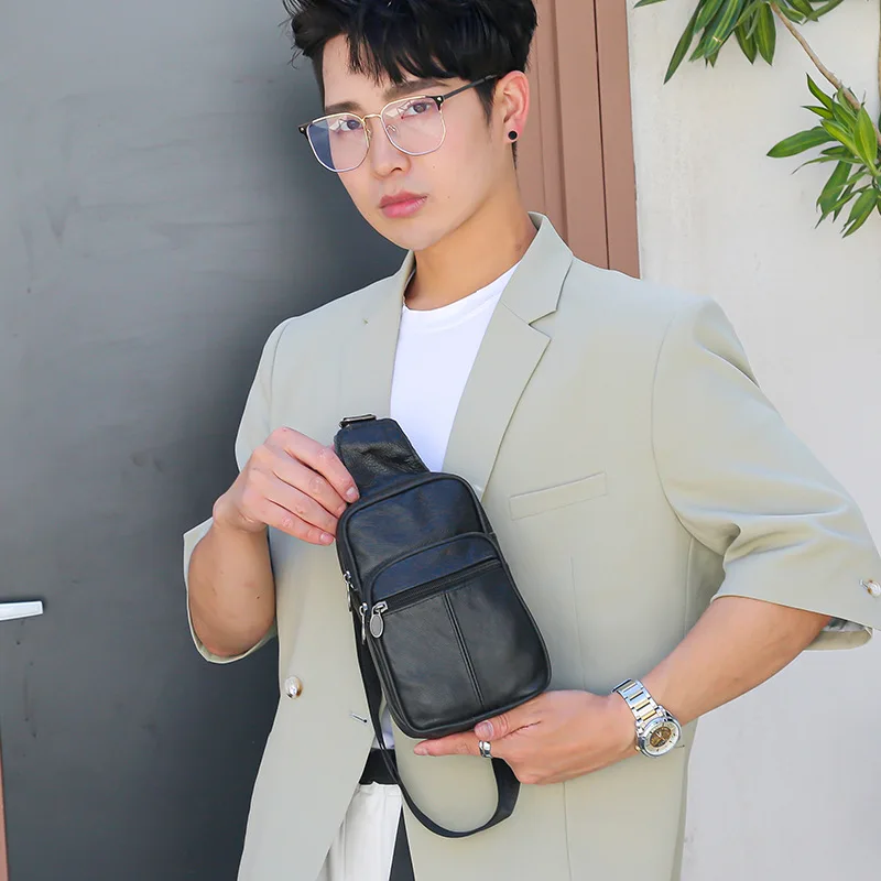 

Кожаная нагрудная сумка, мужская сумка через плечо на одно плечо, спортивная одежда и повседневная, нагрудная сумка из воловьей кожи большой вместимости.