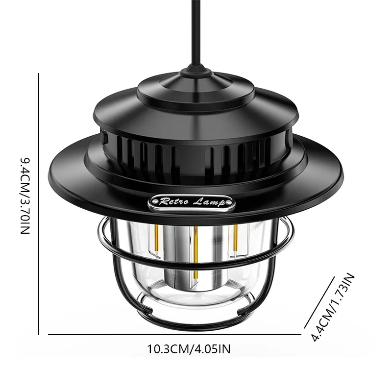 LED Camping Lamp Retro Hanging Lamp Portable Stepless Dimming Camping Light Waterproof Rechargeable Outdoor Light Lantern