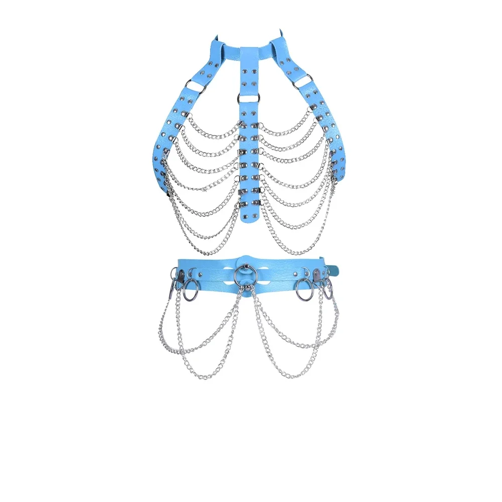 الجسم تسخير للنساء الجلود قفص مشد حزام مثير الملابس الداخلية الفاخرة السيف حزام الشرير القوطي ملحقات السلسلة ارتداء الهذيان الأربطة