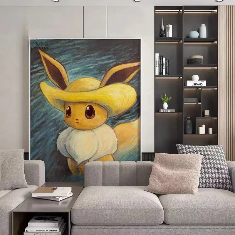 New Van Gogh Museum Pokemon Anime Figures Pikachu Watercolor Painting Canvas Posters and Prints Wall Art Picture for Living Room