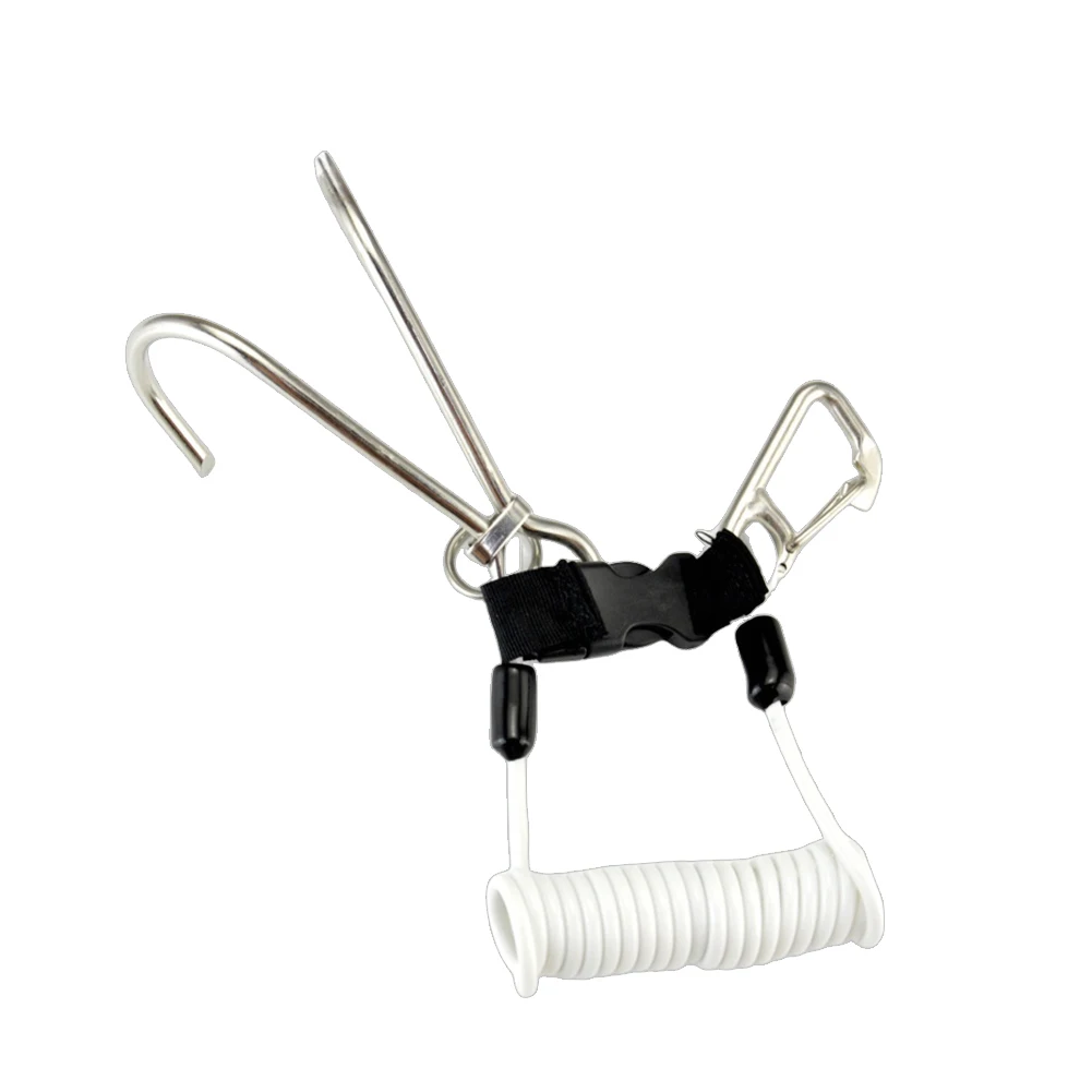 Reef Hook Made from 316 Stainless Steel with Double Ends Spring Loaded Lanyard and O Ring for Efficient Underwater Use