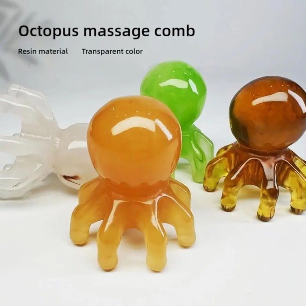 เรซิ่น Octopus หวีนวดหัว Meridian ขูดแปรงนวดหนังศีรษะฝังเข็มสปา Gua Sha หวีนวดหวีบรรเทาความเมื่อยล้า