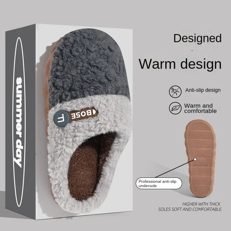 Winter Warm Cotton Slippers Thick Soft Sole Slides Men Women Indoor Floor Comfort Flat Heel Home Indoor Bedroom Plush Slippers