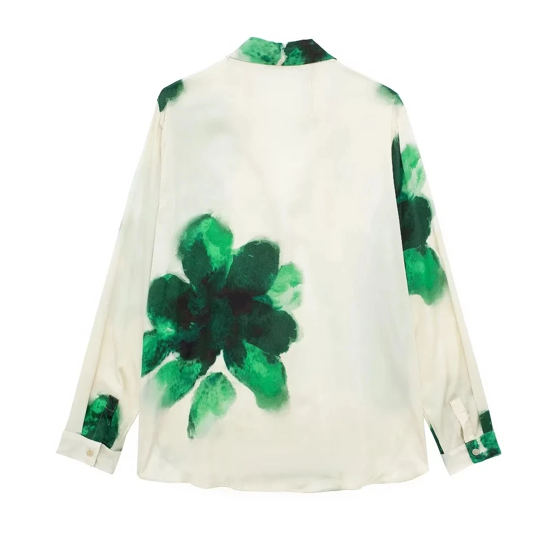 HH Frauen Fashion Floral Print Bluse Hose Sets Langarm Revers Hemd Kordelzug Breite Bein Hosen Weibliche Streetwear Anzug – Detail 5