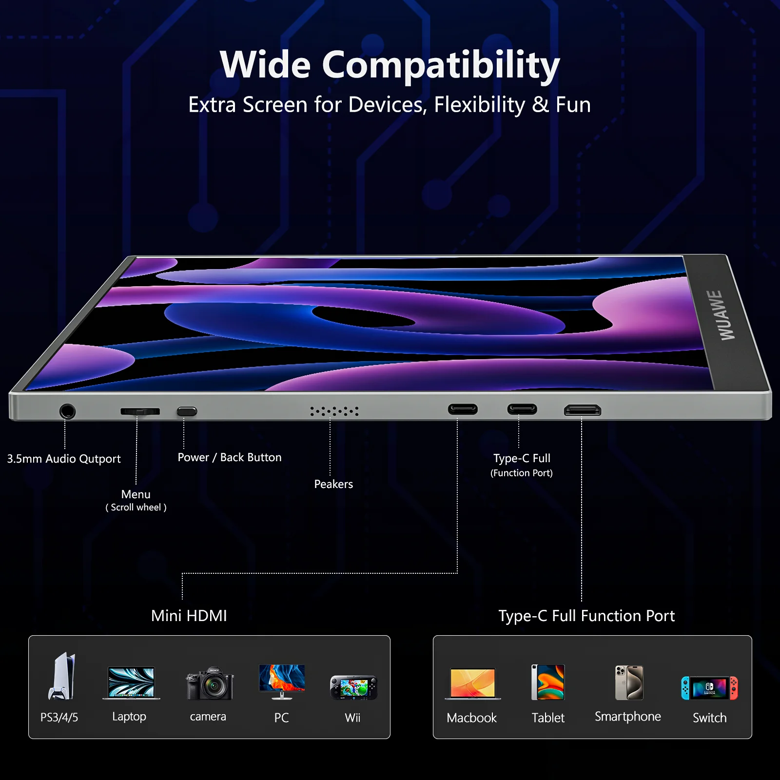 16 inch 1200P FHD Portable Monitor, 60Hz IPS LCD Screen, USB-C HDMI External Display for Laptop/Phone/PC, Second Travel Monitor