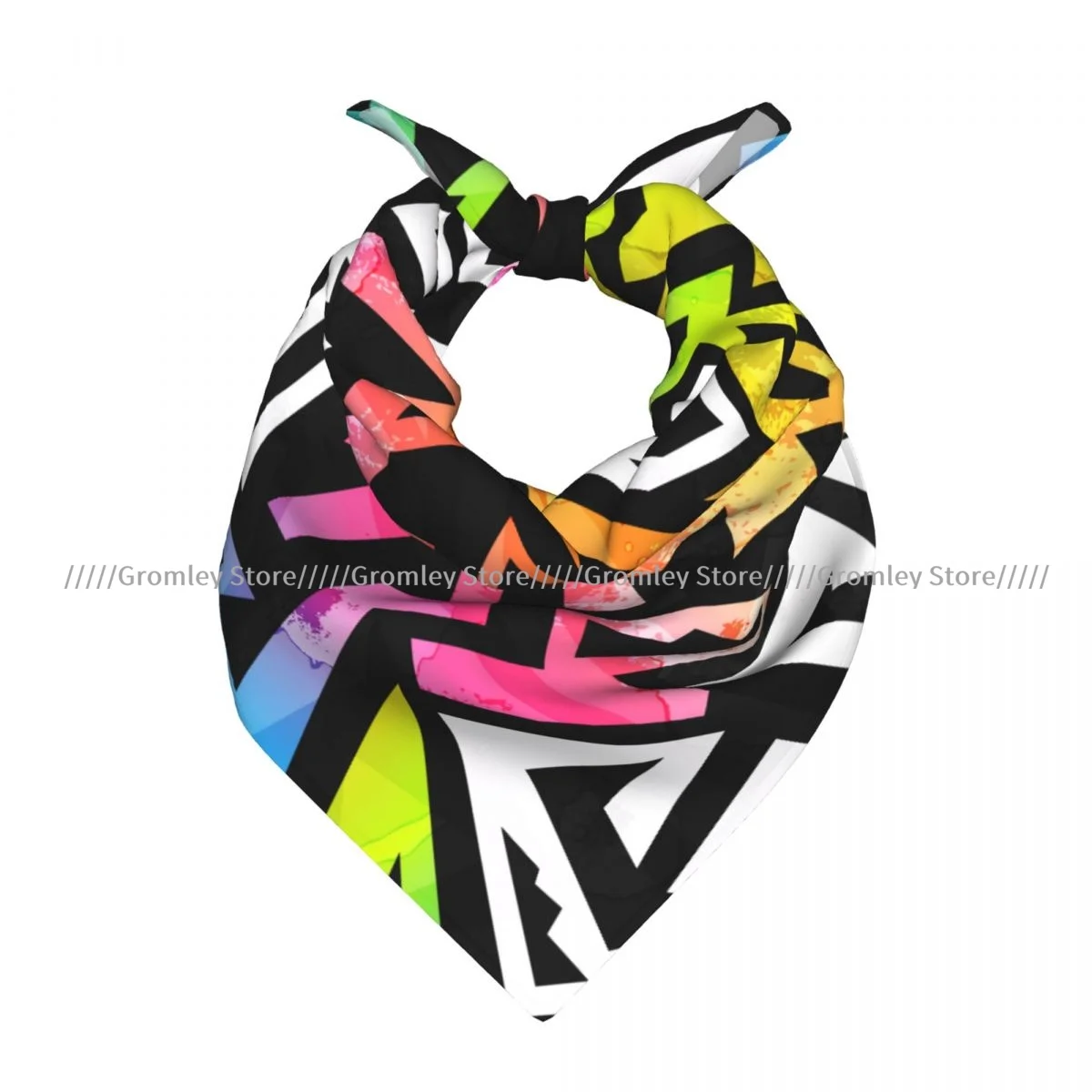 Rainbow Color Geometric Pattern Square Scarf Ladies Casual Head Neck Wrap