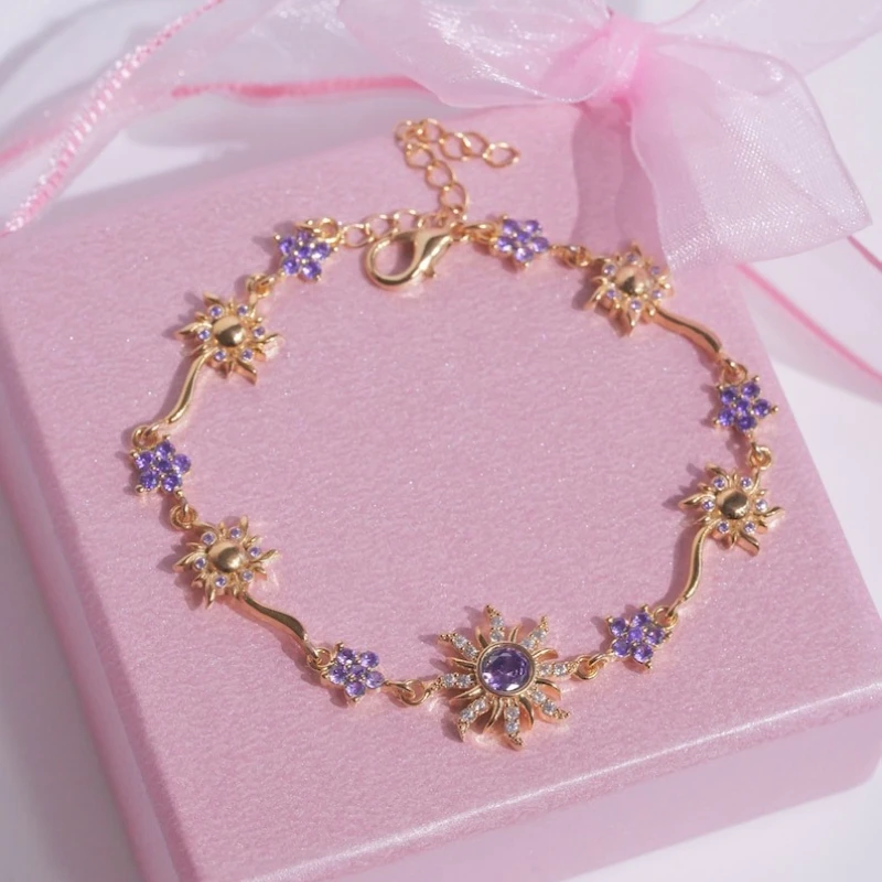 Sunflower Sun Style Inlaid Shiny Synthetic Zirconia Bracelet Suitable for Women's Travel and Vacation Accessories Gifts