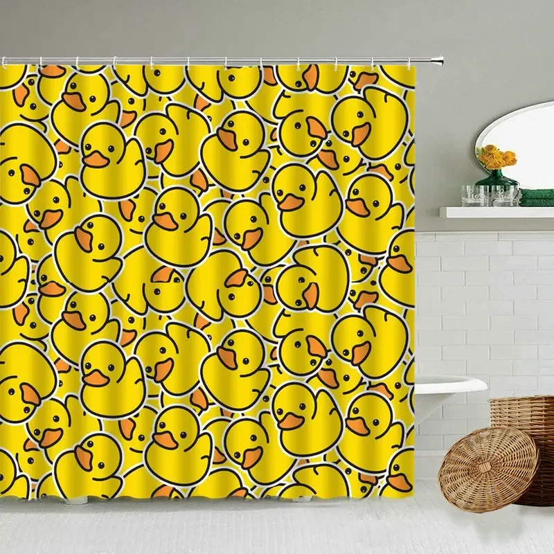 Little yellow duck cute animal shower curtain cartoon children's toy boy girl bathroom waterproof screen send hook