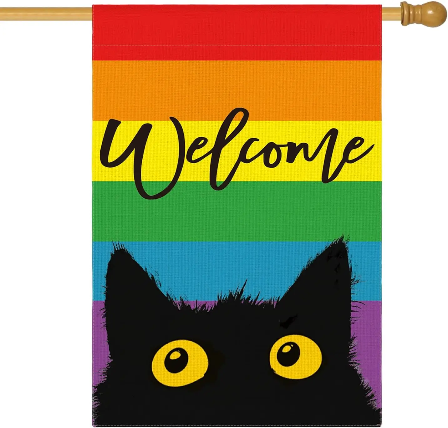 AVOIN colorlife Welcome LGBTQ Pride Parade Rainbow Cat House Flag 28 x 40 Inch Double Sided, LGBTQ Community Gay Lesbian Bis SSL