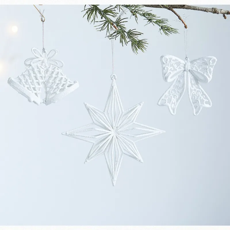 Christmas Decoration White Pendant Snowflake Bow Glitter Acrylic Pendant Christmas Tree Hangings Festival Party Window Ornament