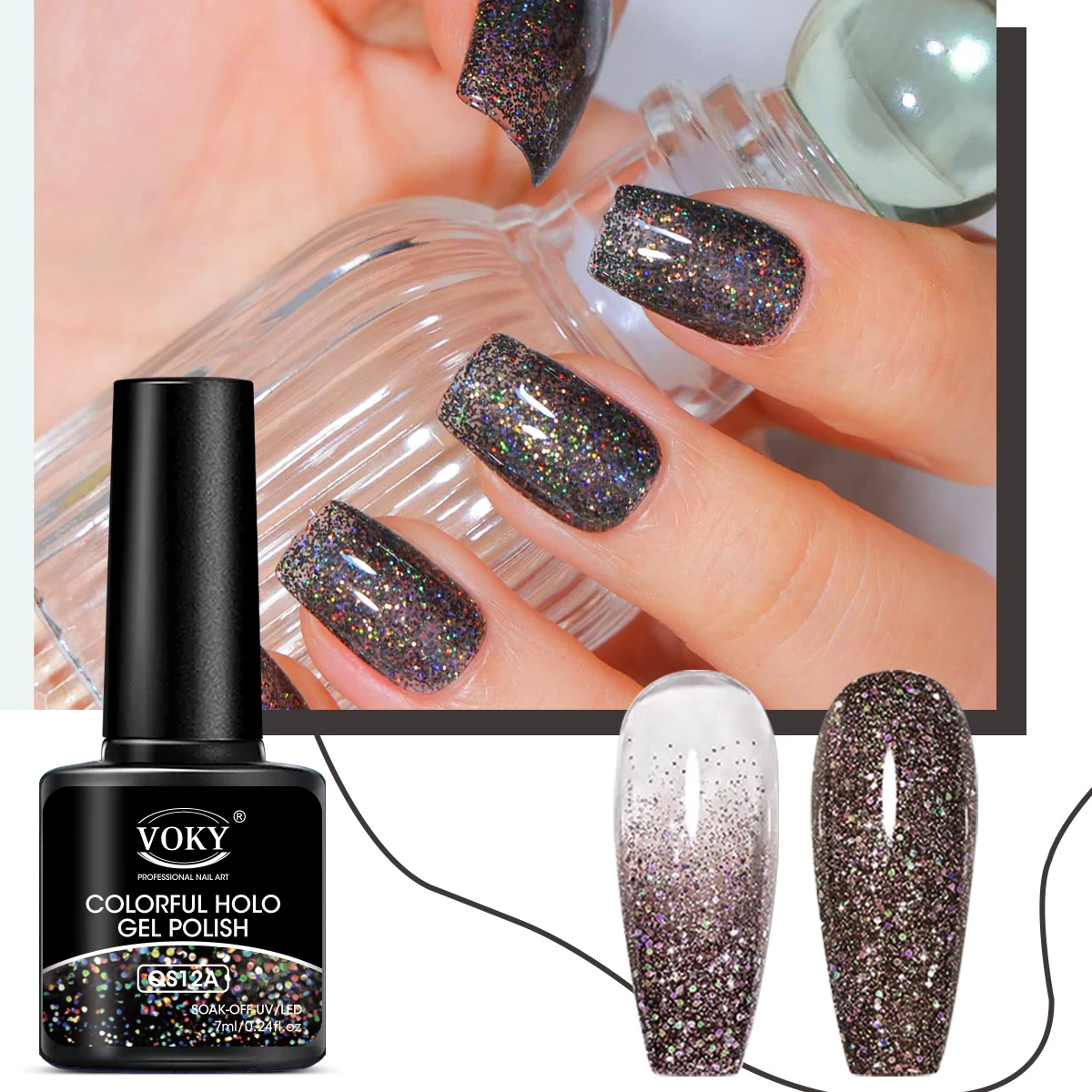 VOKY 3PCS Color Gel Laser Effect Bright UV LED Lakier do paznokci do klejenia paznokci, idealny do oszałamiającej pielęgnacji paznokci na wiosnę i lato