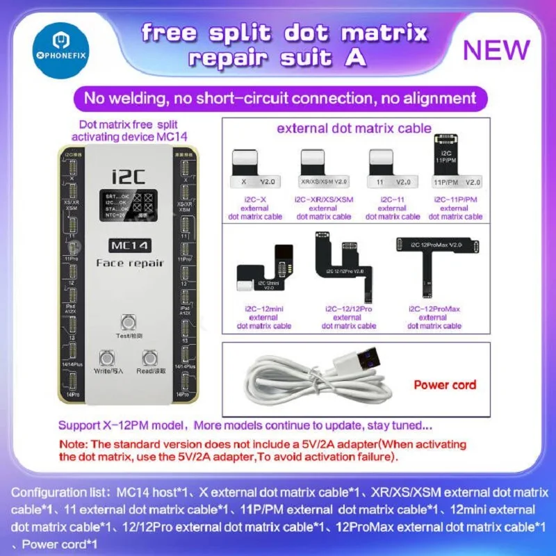 เครื่องมือซ่อมแซมดอทเมตริกส์ i2C MC14สายเฟล็กซ์แบบไม่สามารถถอดออกได้สำหรับ iPhone X - 14 Pro iPad Pro 3 4ไม่ต้องซ่อมรอยด์บนใบหน้าด้วยการบัดกรี