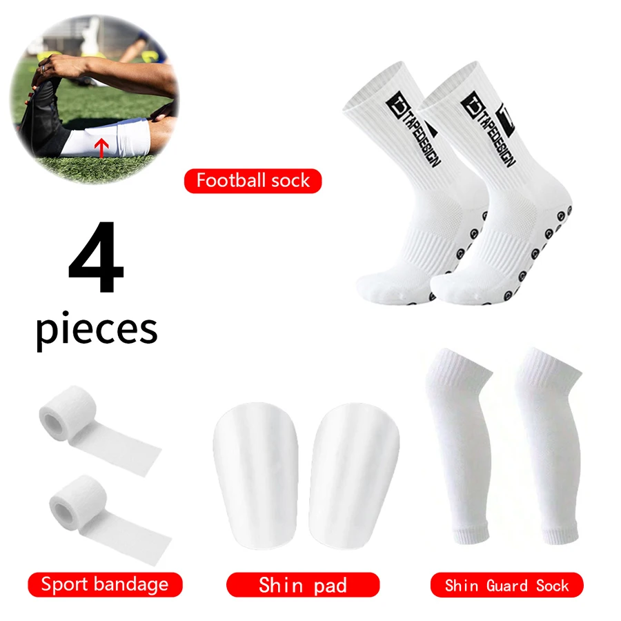 4-teiliges Fußball-Zubehör-Set: Rutschfeste Fußballsocken, Basketballsocken, Schienbeinschoner-Socken, Mini-Schienbeinschützer, Sportbandagen – Detail 9