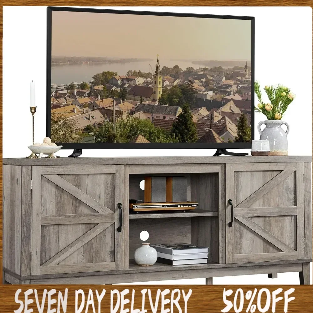 

TV Stand, Farmhouse TV Stand for Living Room, Entertainment Center with Double Barn Doors for 65 Inch TV-58 x 16 x 25.5 inches