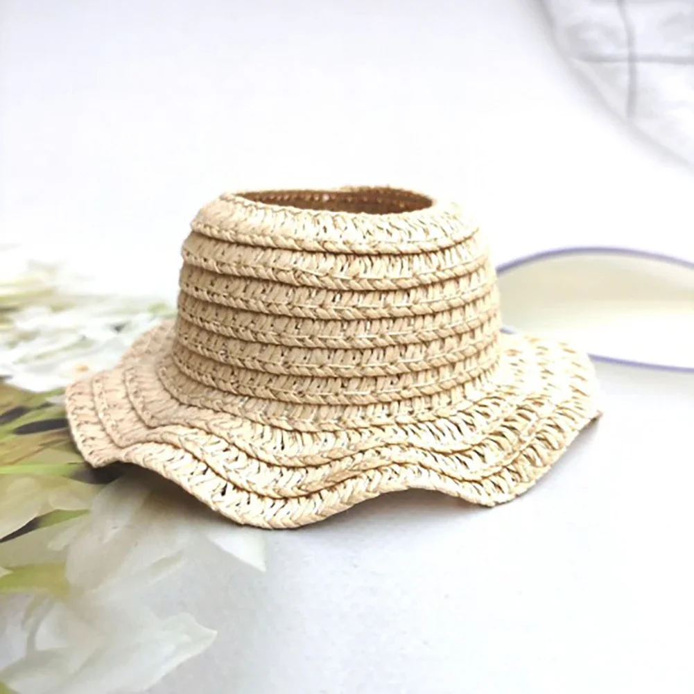 Mini Pop Strohoed voor Poppenhuis Miniatuur 17 cm Labubu Pop Kleur Match Hoeden Kawaii Schattige Poppen Accessoires voor Kinderen Meisjes speelgoed
