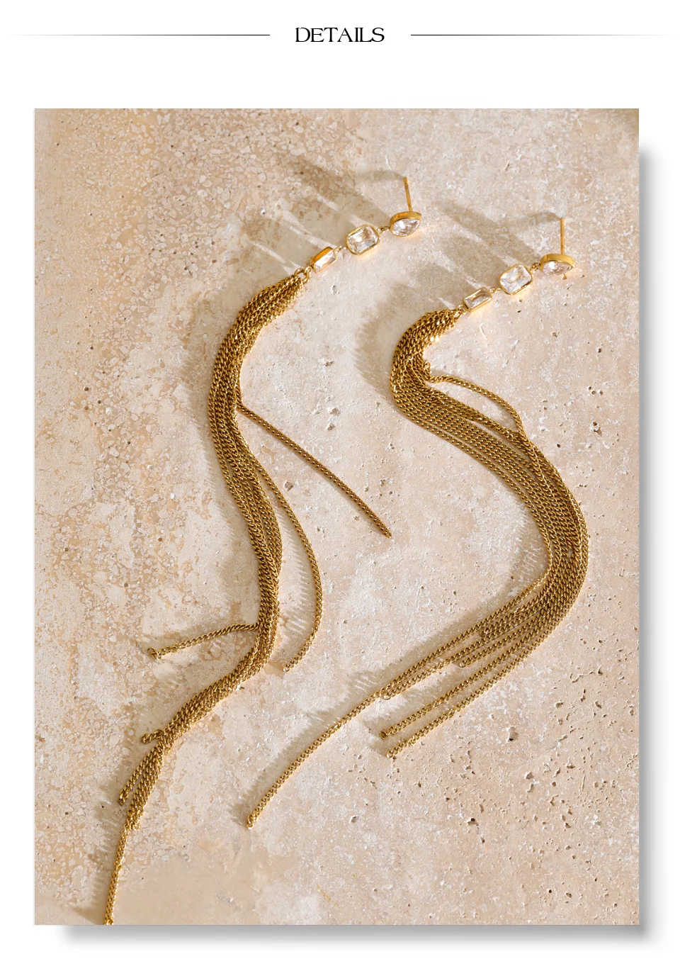 Yhpup Edelstahl CZ Lange Quasten-Wasserfall-Ketten-Ohrringe für Damen, Abendglamour, Eleganter Schmuck, Geschenk – Detail 9